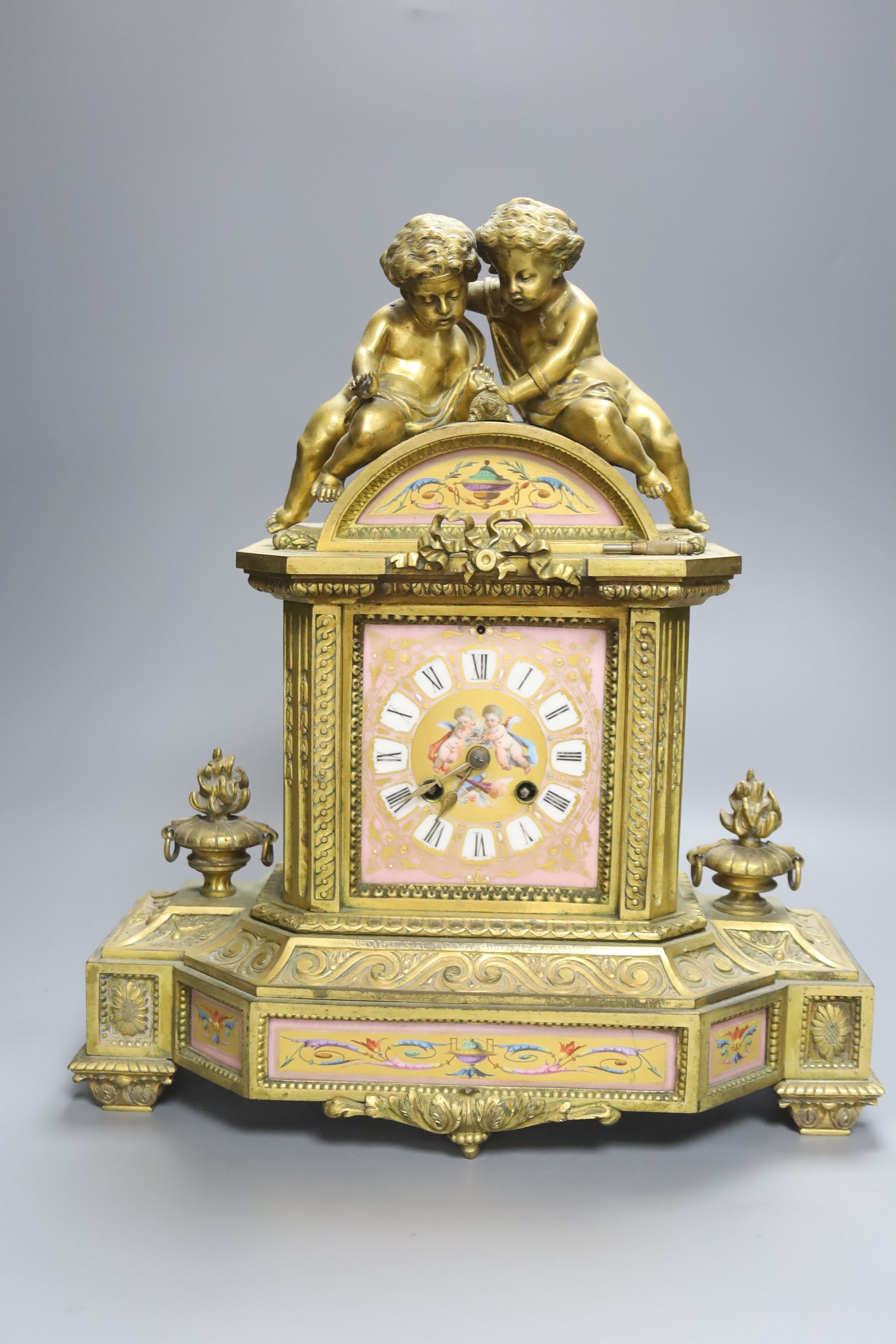 A 19th century French ormolu figural mantel clock, height 37cm